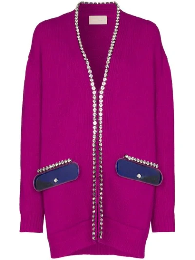 Shop Christopher Kane Embellished Trim Knit Cardigan In Pink