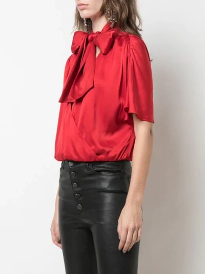 Shop Alice And Olivia Livvy Pussy Bow Neck Blouse In Red