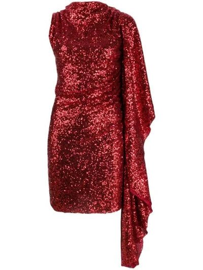 Shop Paula Knorr Asymmetric Sequinned Dress In Red