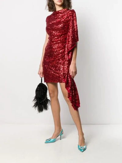 Shop Paula Knorr Asymmetric Sequinned Dress In Red