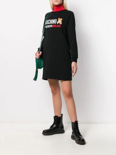 Shop Moschino Underbear Logo Sweater Dress In Black