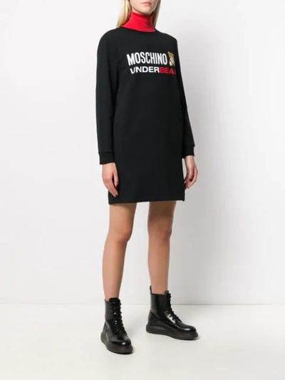 Shop Moschino Underbear Logo Sweater Dress In Black