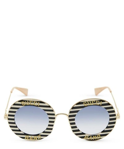 Shop Gucci Striped Round-frame Sunglasses In Black