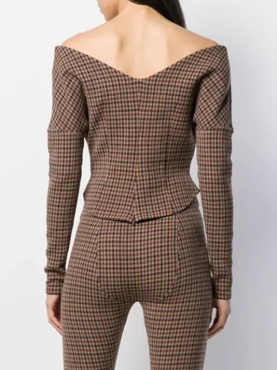 Shop A.w.a.k.e. Checked Bardot Top In Brown