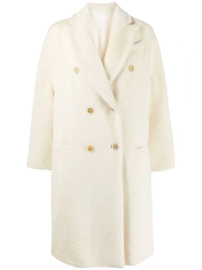 Shop Brunello Cucinelli Double-breasted Knit Coat In Neutrals