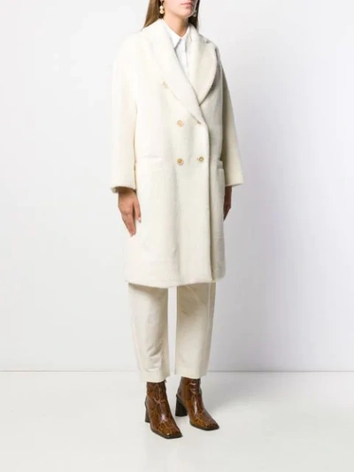 Shop Brunello Cucinelli Double-breasted Knit Coat In Neutrals