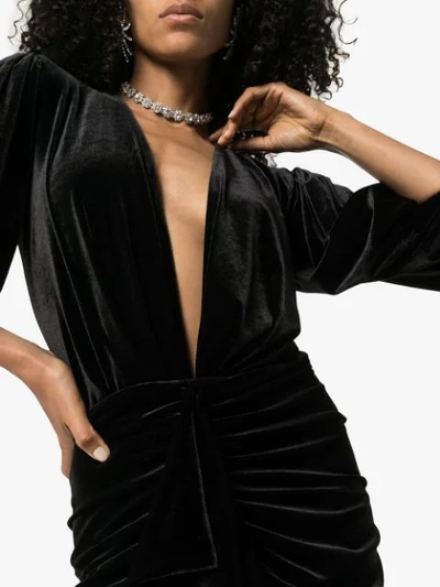 Shop Alexandre Vauthier Plunge-neck Ruched Mini Dress In Black