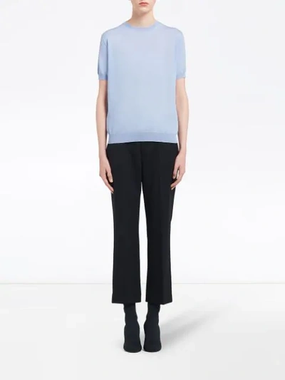 Shop Prada Short-sleeved Knitted Top In Blue