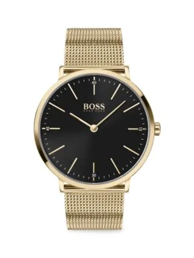 Shop Hugo Boss Horizon Goldplated Stainless Steel Bracelet Watch In Gold Black