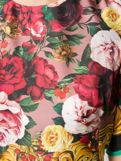 Shop Dolce & Gabbana Rose Print Midi Dress In Pink ,red