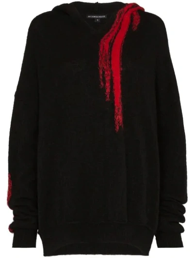 Shop Ann Demeulemeester Contrast Detail Knit Hoodie In Black