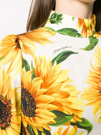 Shop Dolce & Gabbana Sunflower Print High Neck Blouse In White