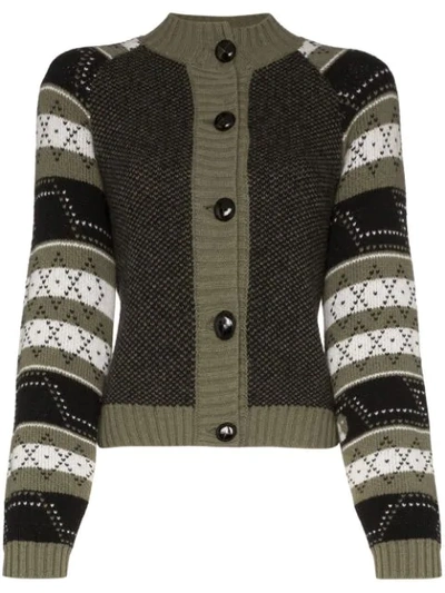 Shop Ganni Patterned Button-down Cardigan In Green