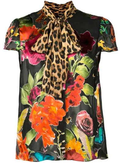 Shop Alice And Olivia Jeannie Printed Bow-tie Shirt In Black