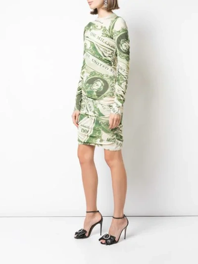 Shop Moschino Dollar Bill Print Dress In Green