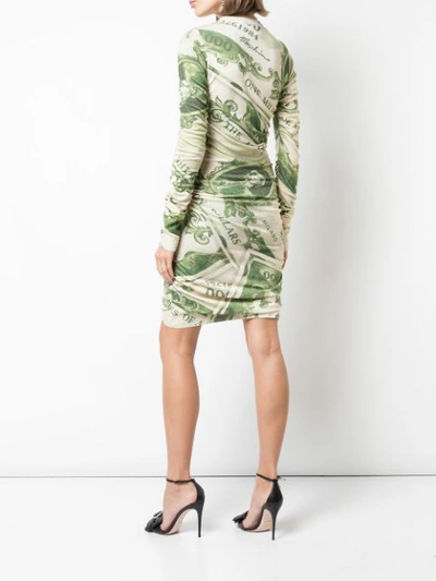 Shop Moschino Dollar Bill Print Dress In Green