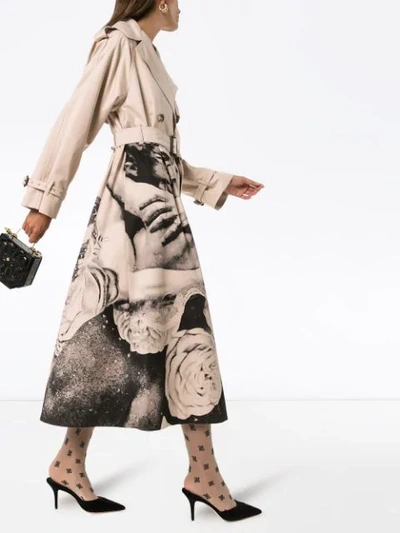 Shop Valentino Floral Long Trench Coat In Neutrals