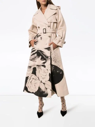 Shop Valentino Floral Long Trench Coat In Neutrals