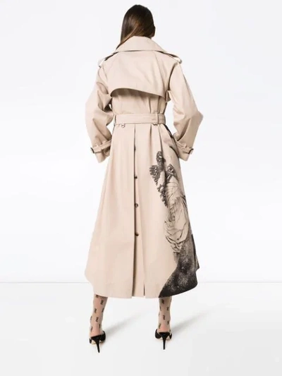 Shop Valentino Floral Long Trench Coat In Neutrals