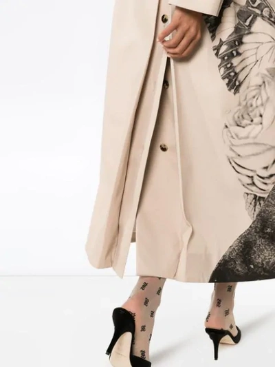 Shop Valentino Floral Long Trench Coat In Neutrals