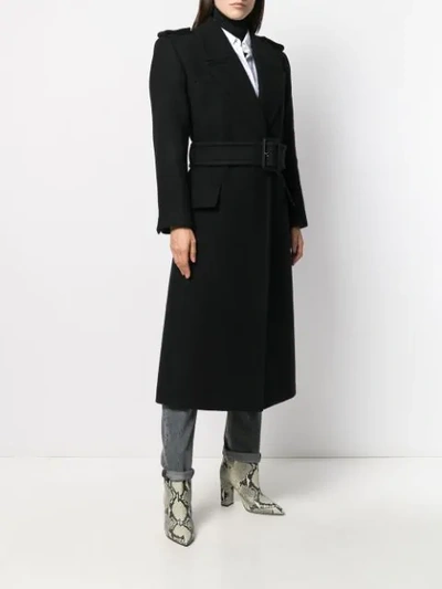 Shop Saint Laurent Oversized Belted Coat In Black