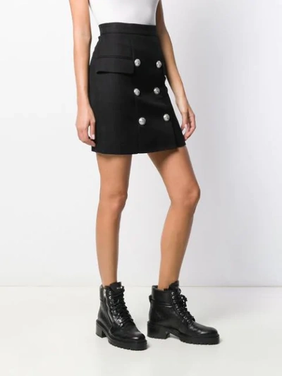 Shop Balmain Button Detail High Waisted Skirt In Black