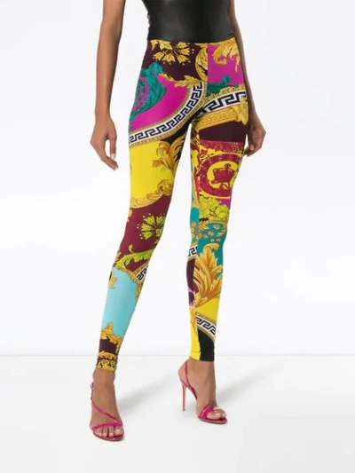 Shop Versace Collage Print Leggings - Yellow