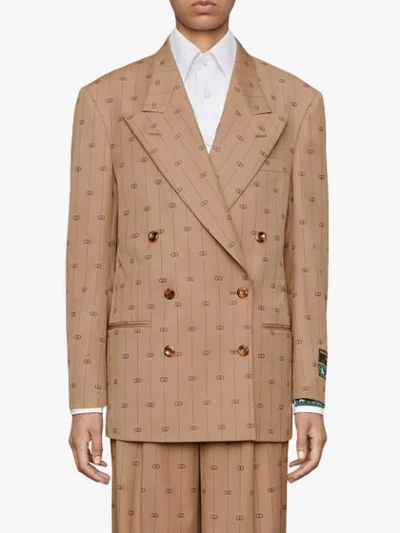 Gucci Retro Gg Wool Jacket With Labels In Neutrals