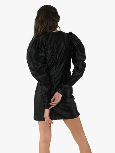 Shop Rotate Birger Christensen Puff-sleeve V-neck Mini Dress In Black