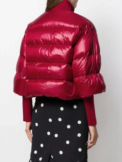 Shop Red Valentino Red(v) Knitted Sleeves Zipped Puffer Jacket