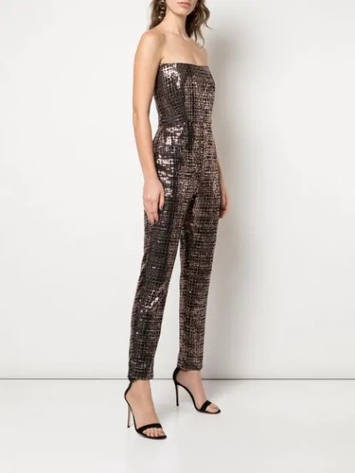 Shop Michelle Mason Sequin Corset Jumpsuit In Brown