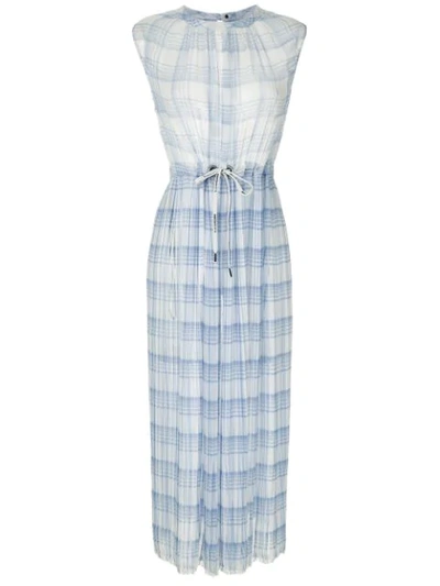 Shop À La Garçonne Checkered Pleated Midi Dress In Blue