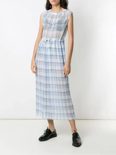 Shop À La Garçonne Checkered Pleated Midi Dress In Blue