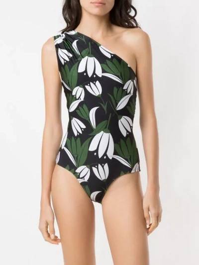 Shop Adriana Degreas Printed One Shoulder Swimsuit In Multicolour