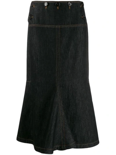 Shop Marni Flared Denim Skirt In Black
