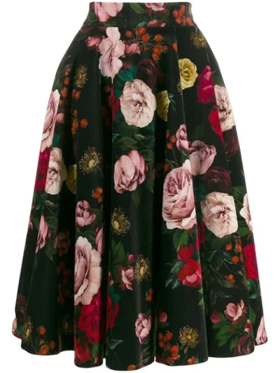 Shop Dolce & Gabbana Floral Print Pleated Skirt In Black