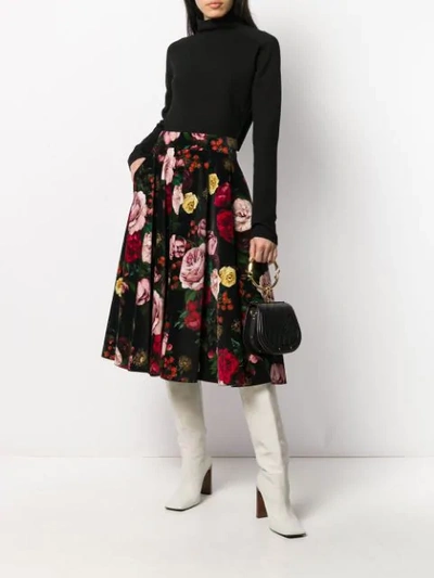 Shop Dolce & Gabbana Floral Print Pleated Skirt In Black