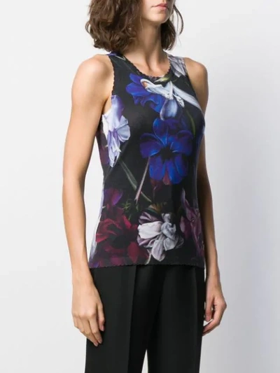 Shop Roberto Cavalli Floral Print Scalloped Detail Top In Blue