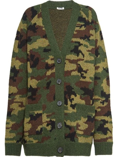 Shop Miu Miu Camouflage Print Knitted Cardigan - Green