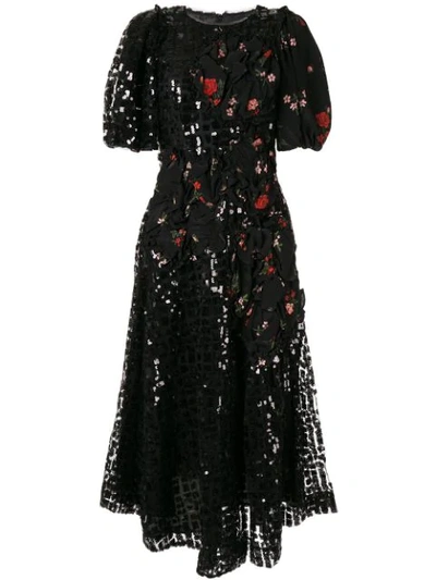 Shop Simone Rocha Floral Print Sequinned Dress In Black