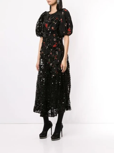 Shop Simone Rocha Floral Print Sequinned Dress In Black