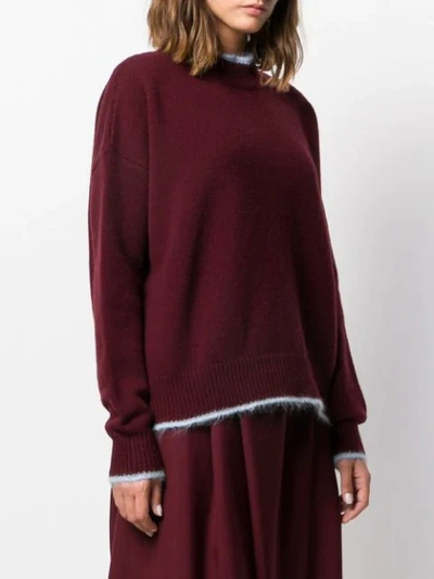 Shop Marni Bi-colour Crewneck Sweater In Red