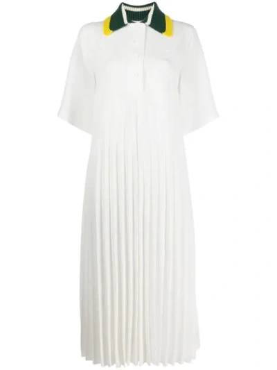 Shop Lacoste Pleated Shirt Dress In White