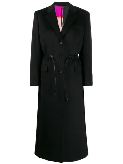 Shop Ferragamo Drawstring Maxi Coat In Black