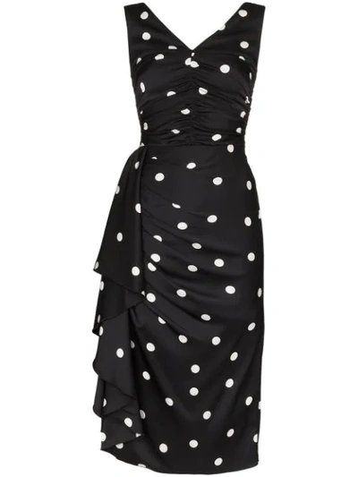 Shop Dolce & Gabbana Polka Dots Ruched Midi Dress In Black