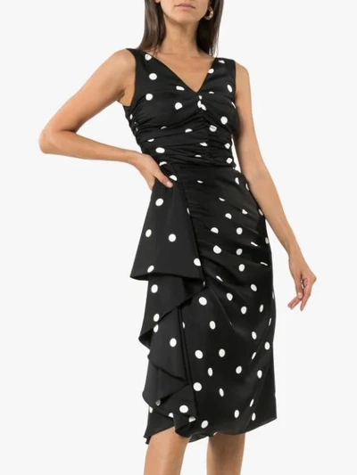 Shop Dolce & Gabbana Polka Dots Ruched Midi Dress In Black