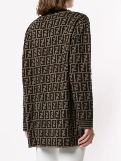 Pre-owned Fendi Zucca Pattern Long Sleeve Knit One Piece Dress In Brown