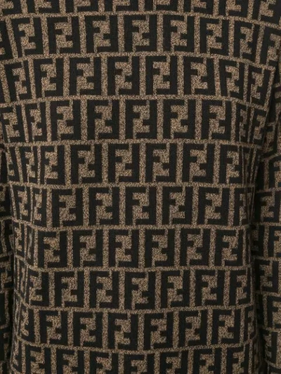 Pre-owned Fendi Zucca Pattern Long Sleeve Knit One Piece Dress In Brown