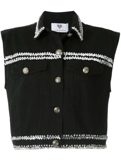 Shop Andrea Bogosian Paiva Embellished Denim Gilet In Black