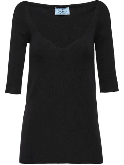 Shop Prada Cashmere And Silk Sweater In Black